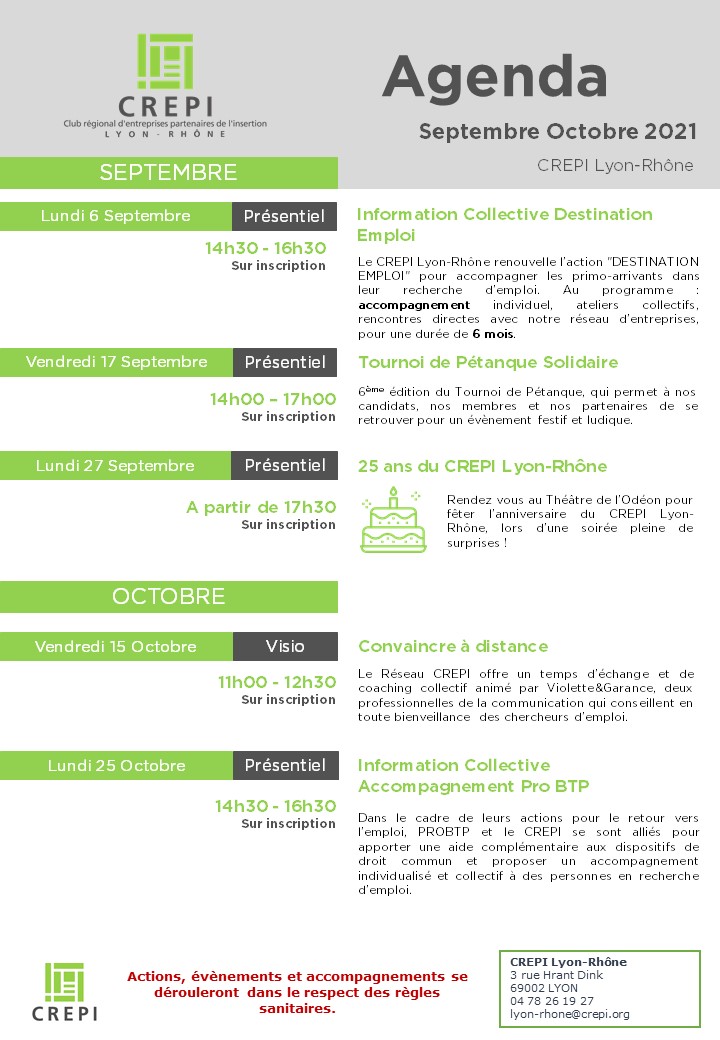 Agenda Septembre Octobre 2021 CREPI Lyon-Rhône